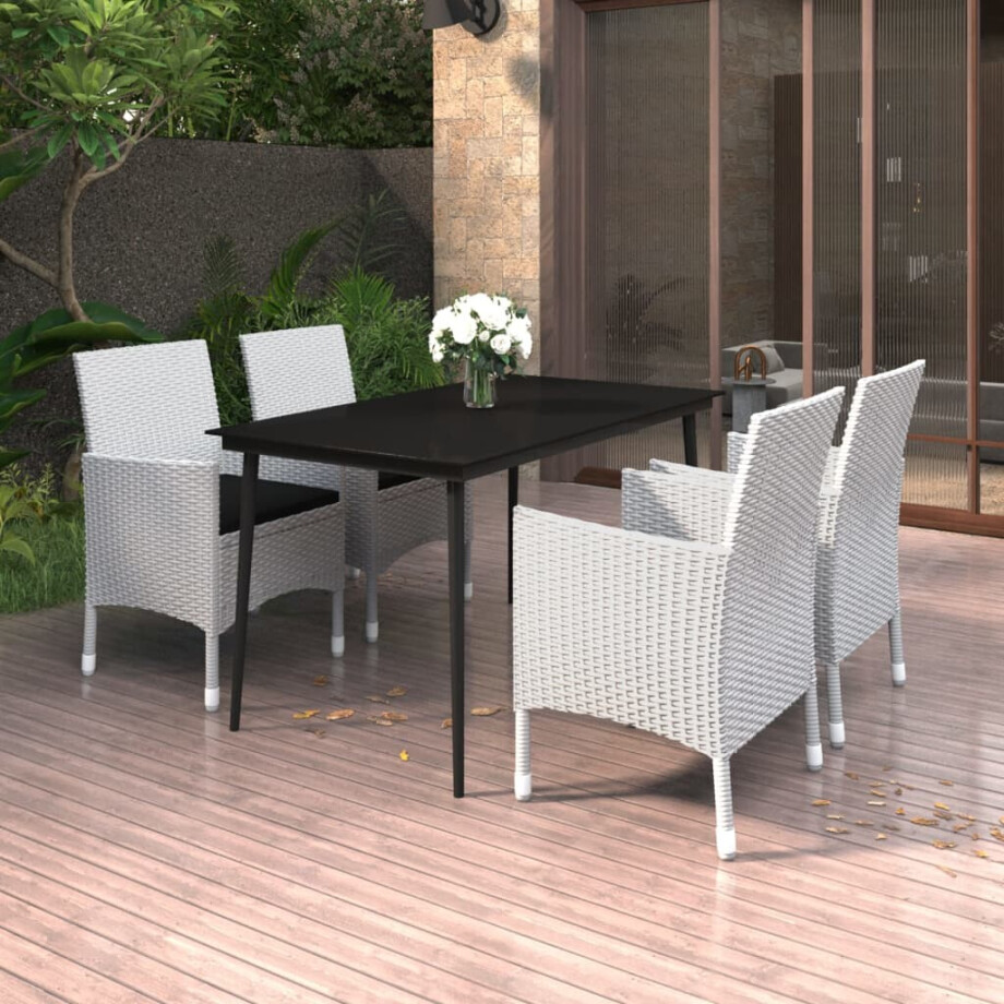 vidaXL 5-delige Tuinset met kussens poly rattan en glas afbeelding 1