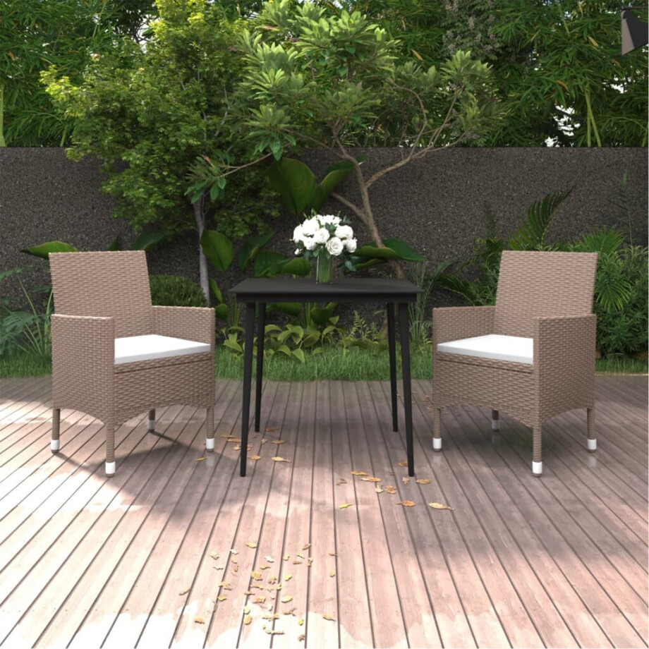 vidaXL 3-delige Tuinset met kussens poly rattan en glas afbeelding 1