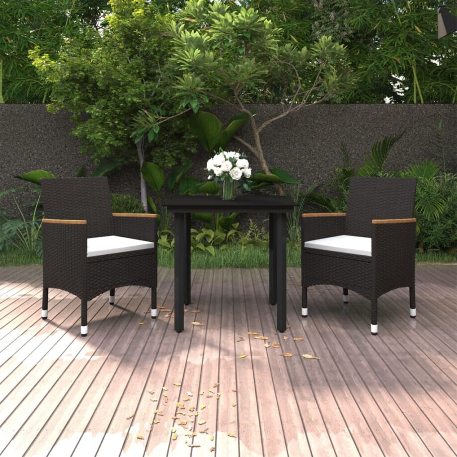 vidaXL 3-delige Tuinset met kussens poly rattan en glas afbeelding 1