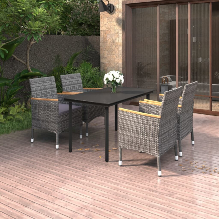 vidaXL 5-delige Tuinset met kussens poly rattan en glas afbeelding 1