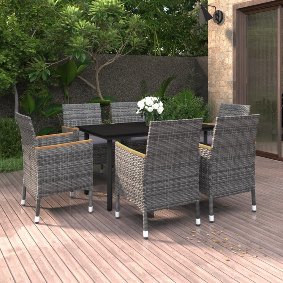 vidaXL 7-delige Tuinset met kussens poly rattan en glas vidaXL 7-delige Tuinset met kussens poly rattan en glas afbeelding 1