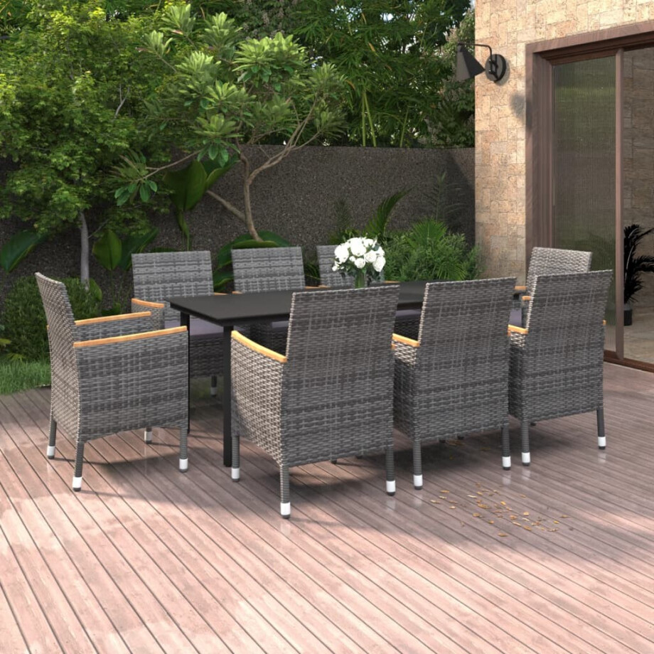 vidaXL 9-delige Tuinset met kussens poly rattan en glas afbeelding 1