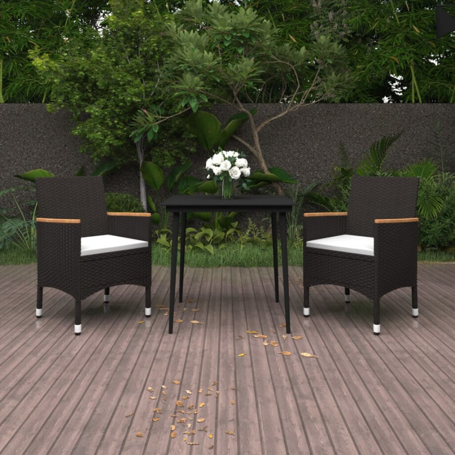 vidaXL 3-delige Tuinset met kussens poly rattan en glas afbeelding 1