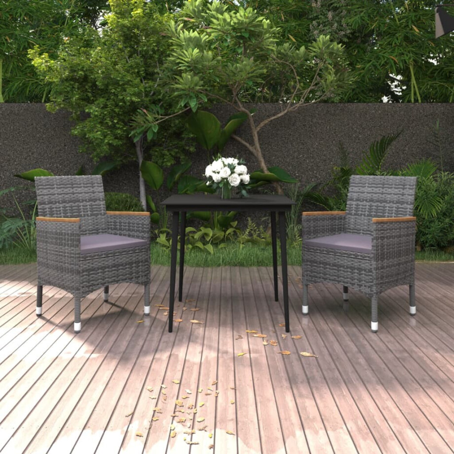 vidaXL 3-delige Tuinset met kussens poly rattan en glas afbeelding 1