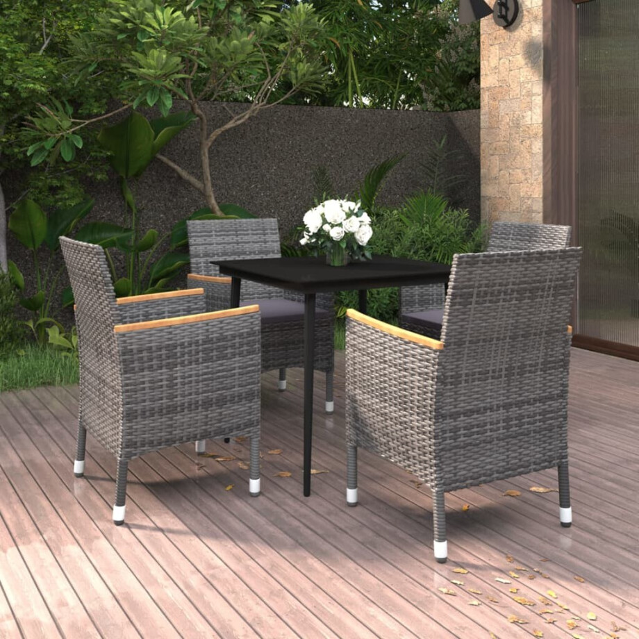 vidaXL 5-delige Tuinset met kussens poly rattan en glas afbeelding 1