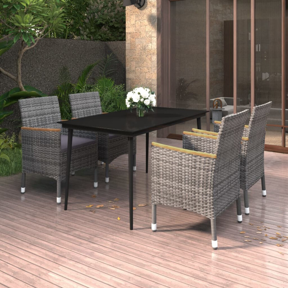 vidaXL 5-delige Tuinset met kussens poly rattan en glas afbeelding 1