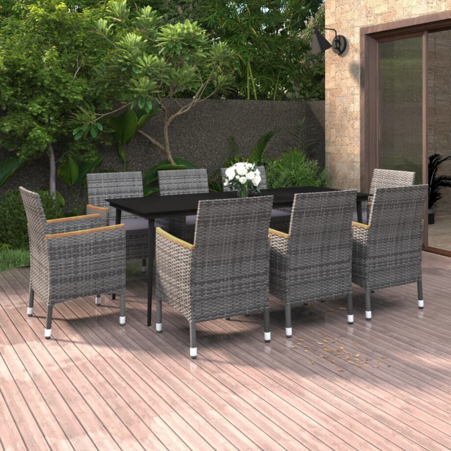 vidaXL 9-delige Tuinset met kussens poly rattan en glas vidaXL 9-delige Tuinset met kussens poly rattan en glas afbeelding 1