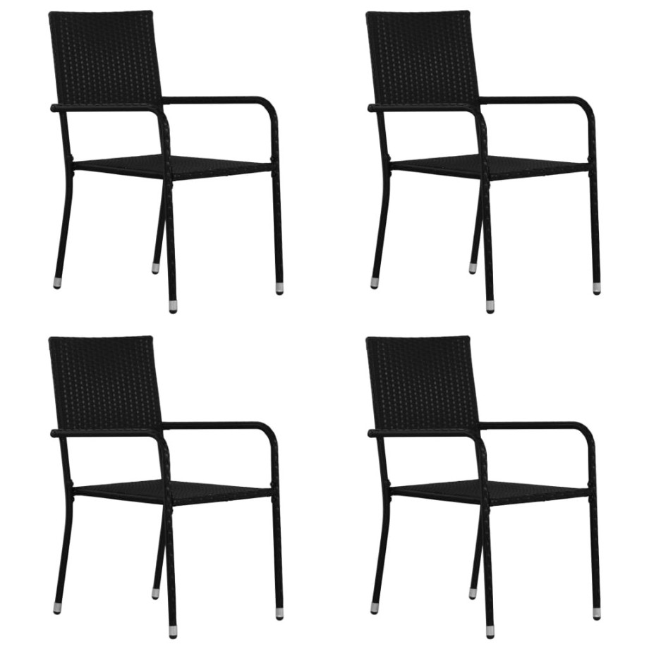 vidaXL Tuinstoelen 4 st stapelbaar poly rattan zwart afbeelding 1