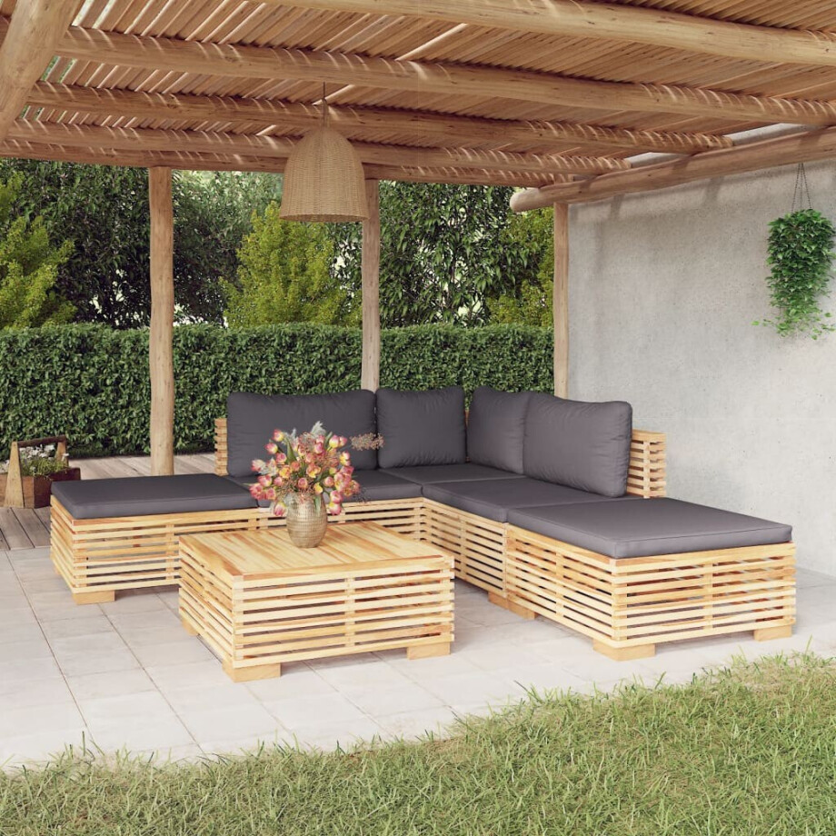 vidaXL 6-delige Loungeset met kussens massief teakhout vidaXL 6-delige Loungeset met kussens massief teakhout afbeelding 1