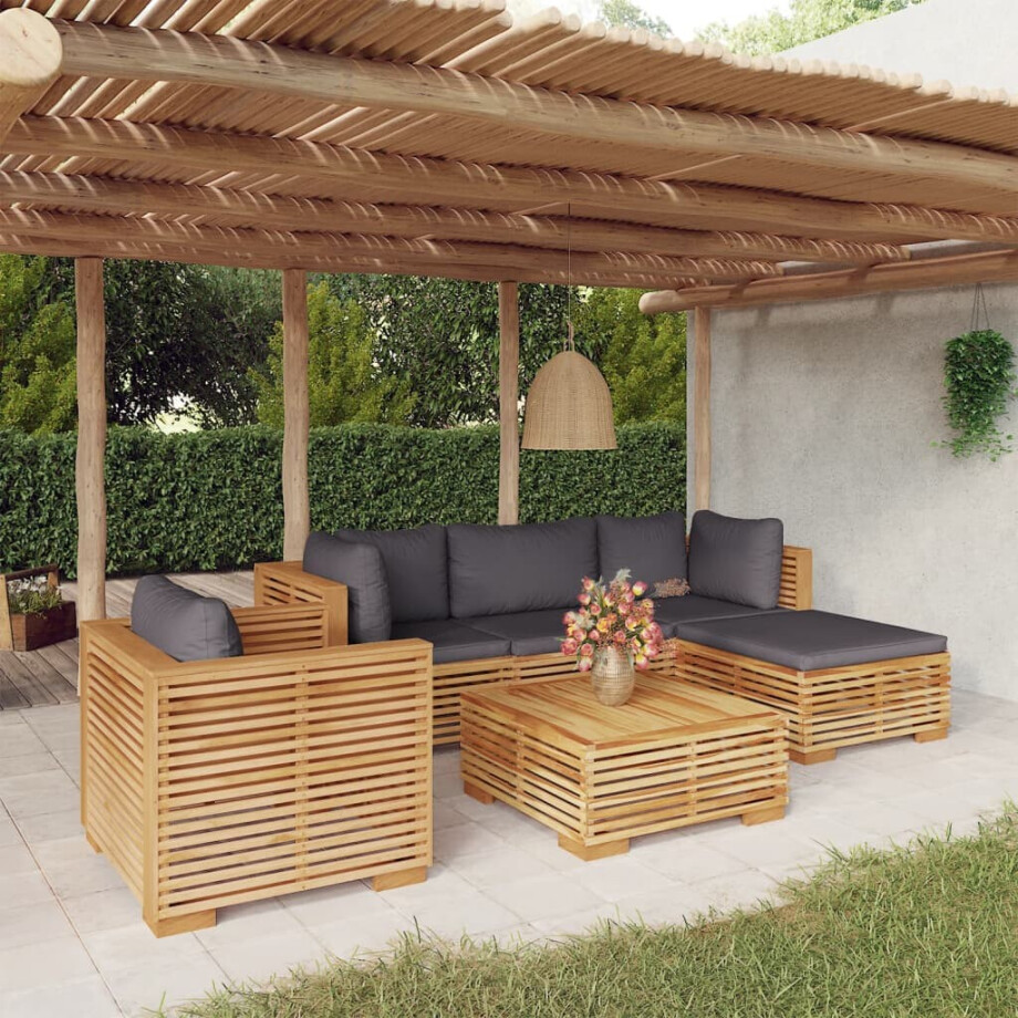 vidaXL 6-delige Loungeset met kussens massief teakhout vidaXL 6-delige Loungeset met kussens massief teakhout afbeelding 1