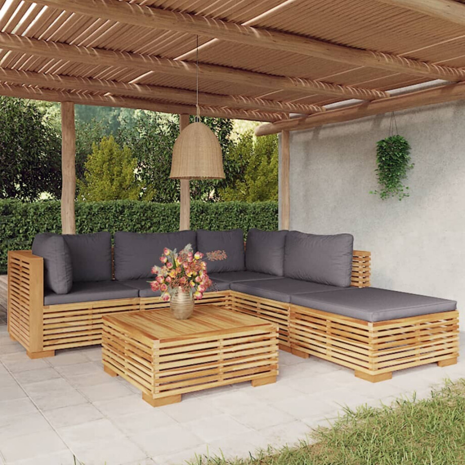 vidaXL 6-delige Loungeset met kussens massief teakhout vidaXL 6-delige Loungeset met kussens massief teakhout afbeelding 1