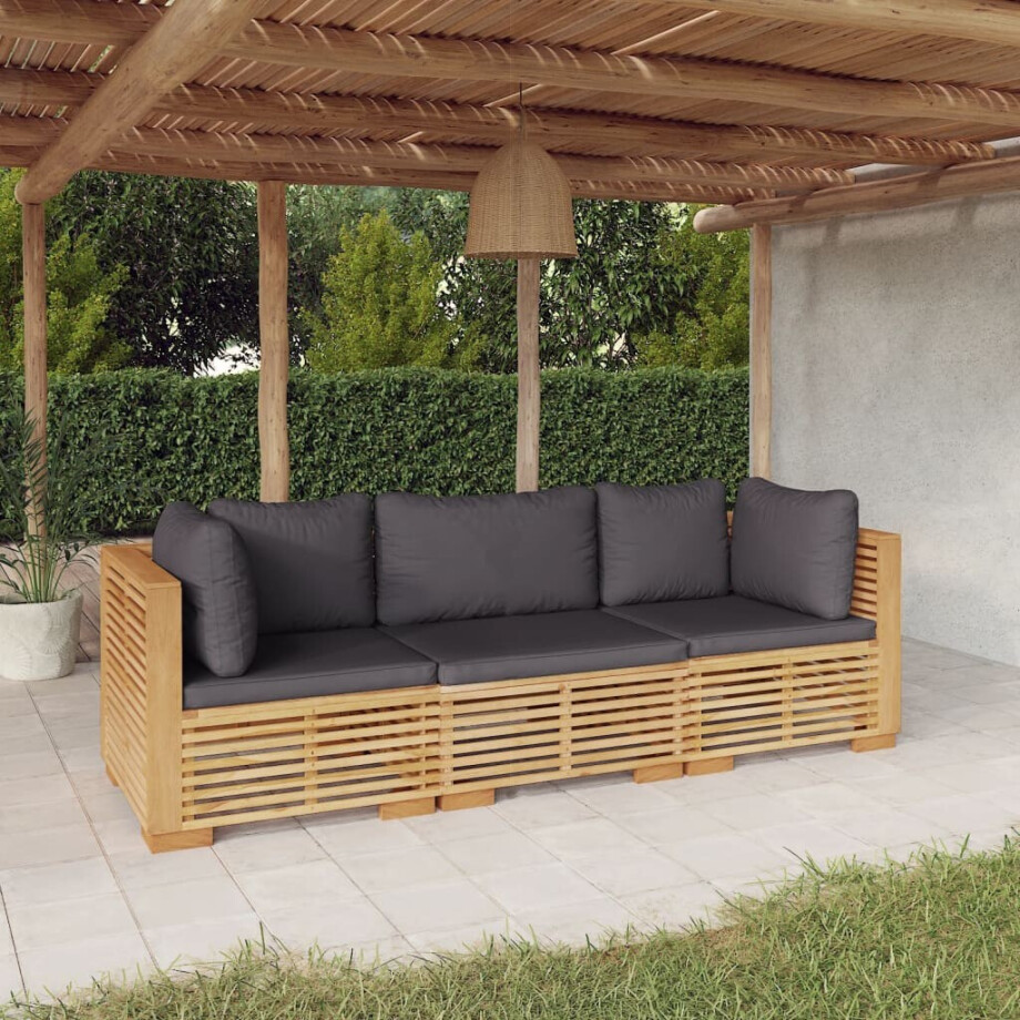 vidaXL 3-delige Loungeset met kussens massief teakhout vidaXL 3-delige Loungeset met kussens massief teakhout afbeelding 1
