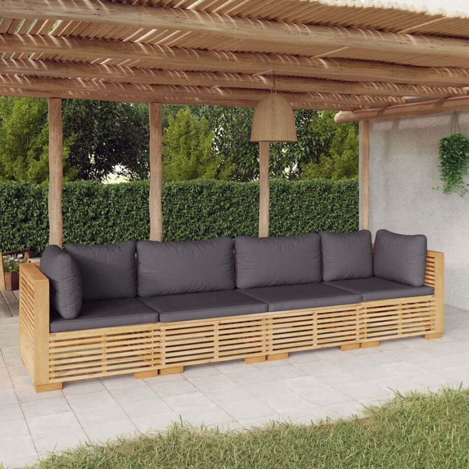 vidaXL 4-delige Loungeset met kussens massief teakhout afbeelding 1