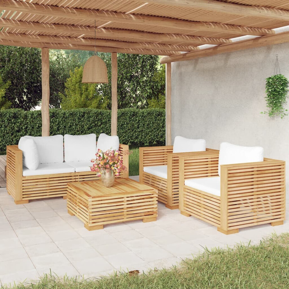 vidaXL 5-delige Loungeset met kussens massief teakhout afbeelding 1