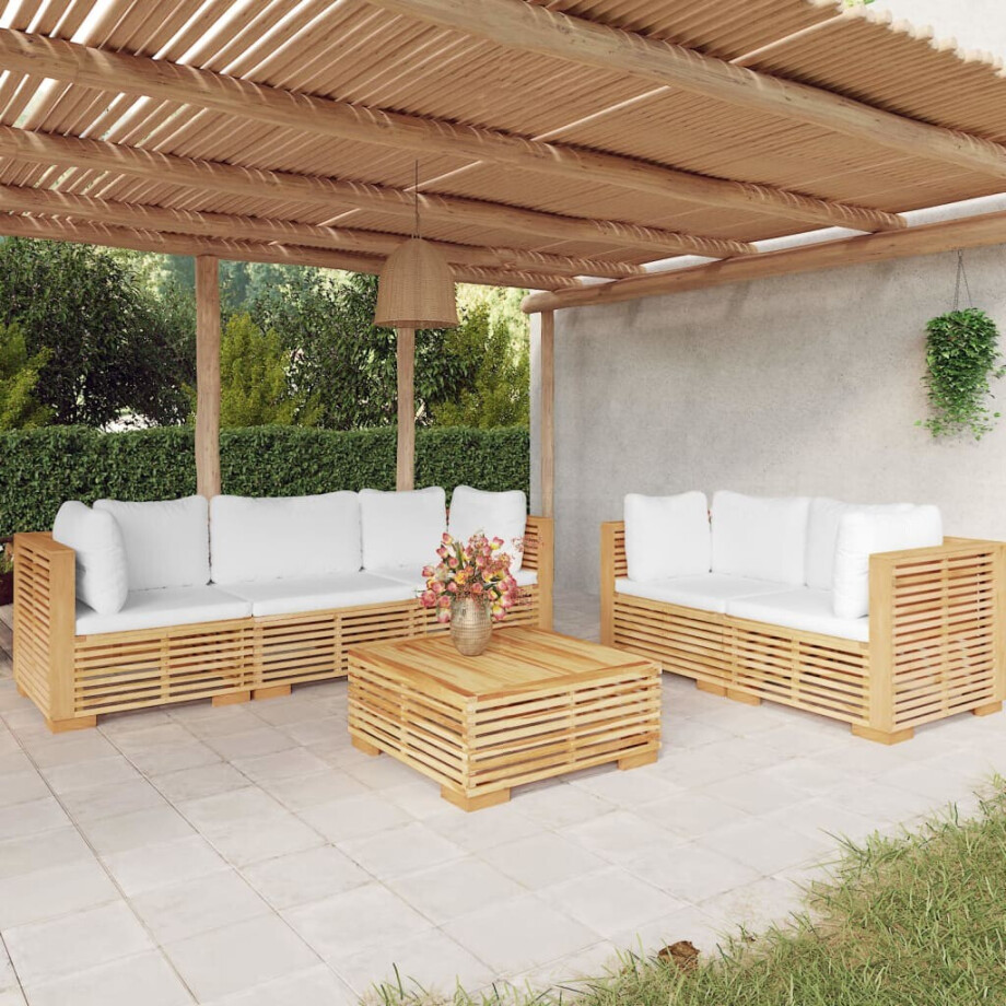 vidaXL 6-delige Loungeset met kussens massief teakhout afbeelding 1