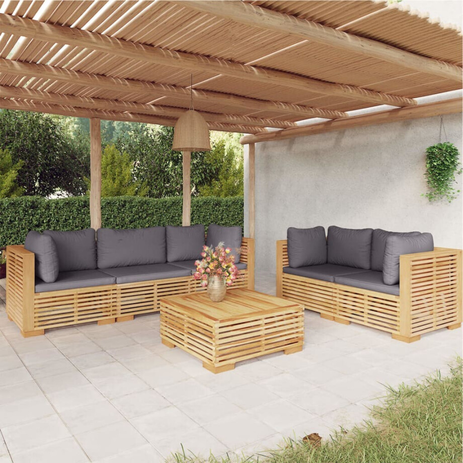vidaXL 6-delige Loungeset met kussens massief teakhout vidaXL 6-delige Loungeset met kussens massief teakhout afbeelding 1