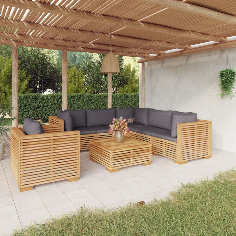 vidaXL 7-delige Loungeset met kussens massief teakhout afbeelding 1