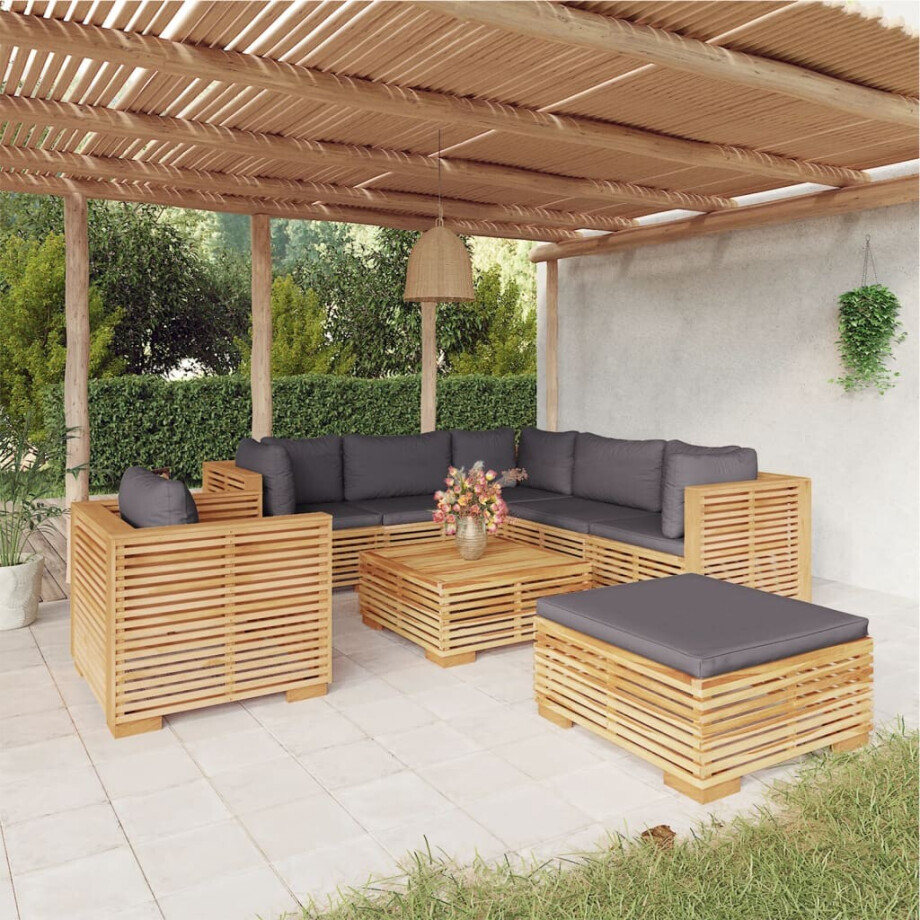 vidaXL 8-delige Loungeset met kussens massief teakhout afbeelding 1
