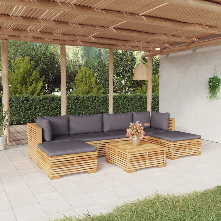 vidaXL 7-delige Loungeset met kussens massief teakhout vidaXL 7-delige Loungeset met kussens massief teakhout afbeelding 1