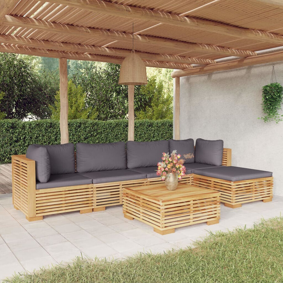 vidaXL 6-delige Loungeset met kussens massief teakhout vidaXL 6-delige Loungeset met kussens massief teakhout afbeelding 1