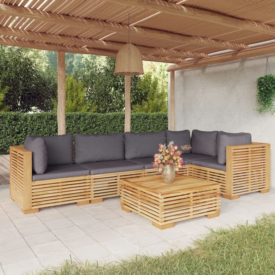 vidaXL 6-delige Loungeset met kussens massief teakhout vidaXL 6-delige Loungeset met kussens massief teakhout afbeelding 1