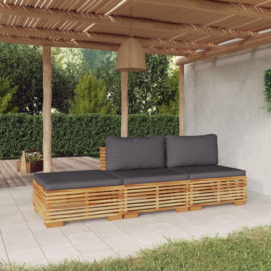 vidaXL 3-delige Loungeset met kussens massief teakhout vidaXL 3-delige Loungeset met kussens massief teakhout afbeelding 1