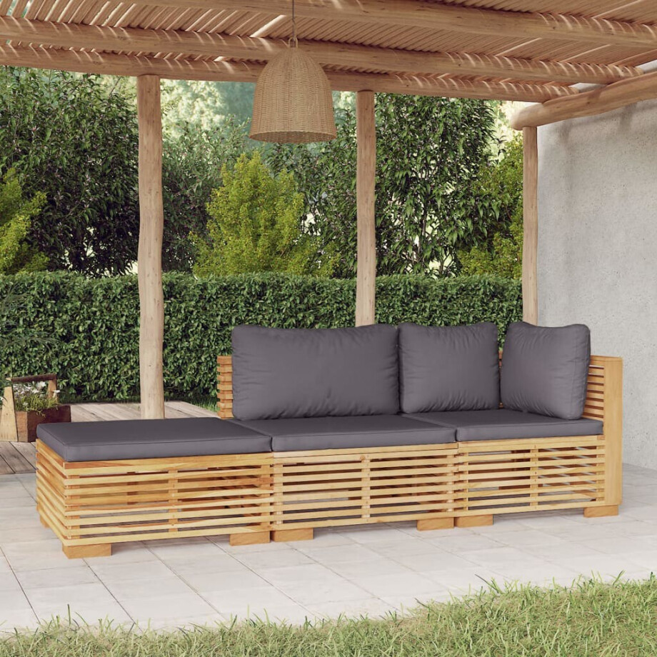 vidaXL 3-delige Loungeset met kussens massief teakhout vidaXL 3-delige Loungeset met kussens massief teakhout afbeelding 1