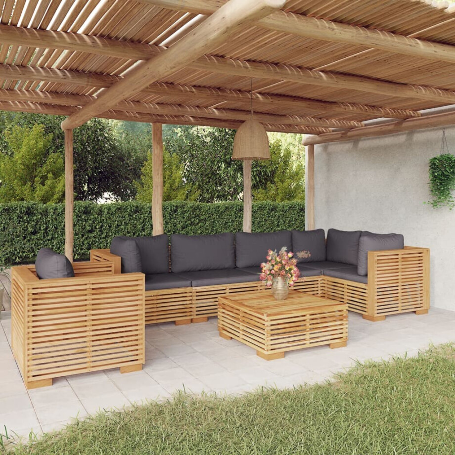 vidaXL 7-delige Loungeset met kussens massief teakhout afbeelding 1