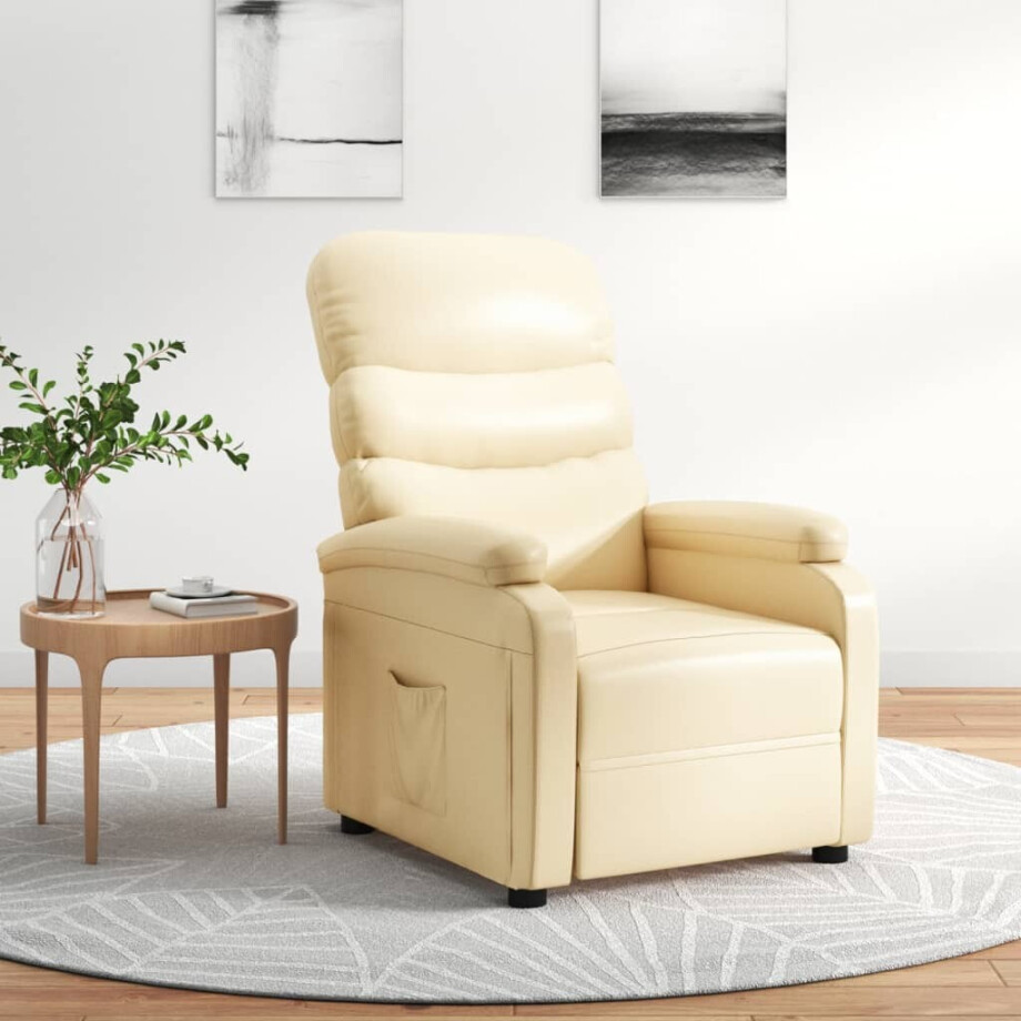vidaXL Fauteuil verstelbaar kunstleer crèmekleurig afbeelding 1