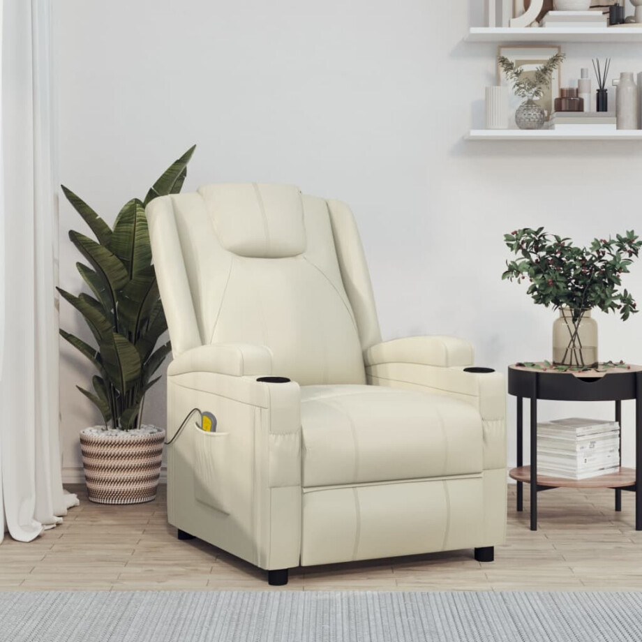 vidaXL Massagestoel kunstleer crèmewit vidaXL Massagestoel kunstleer crèmewit afbeelding 1
