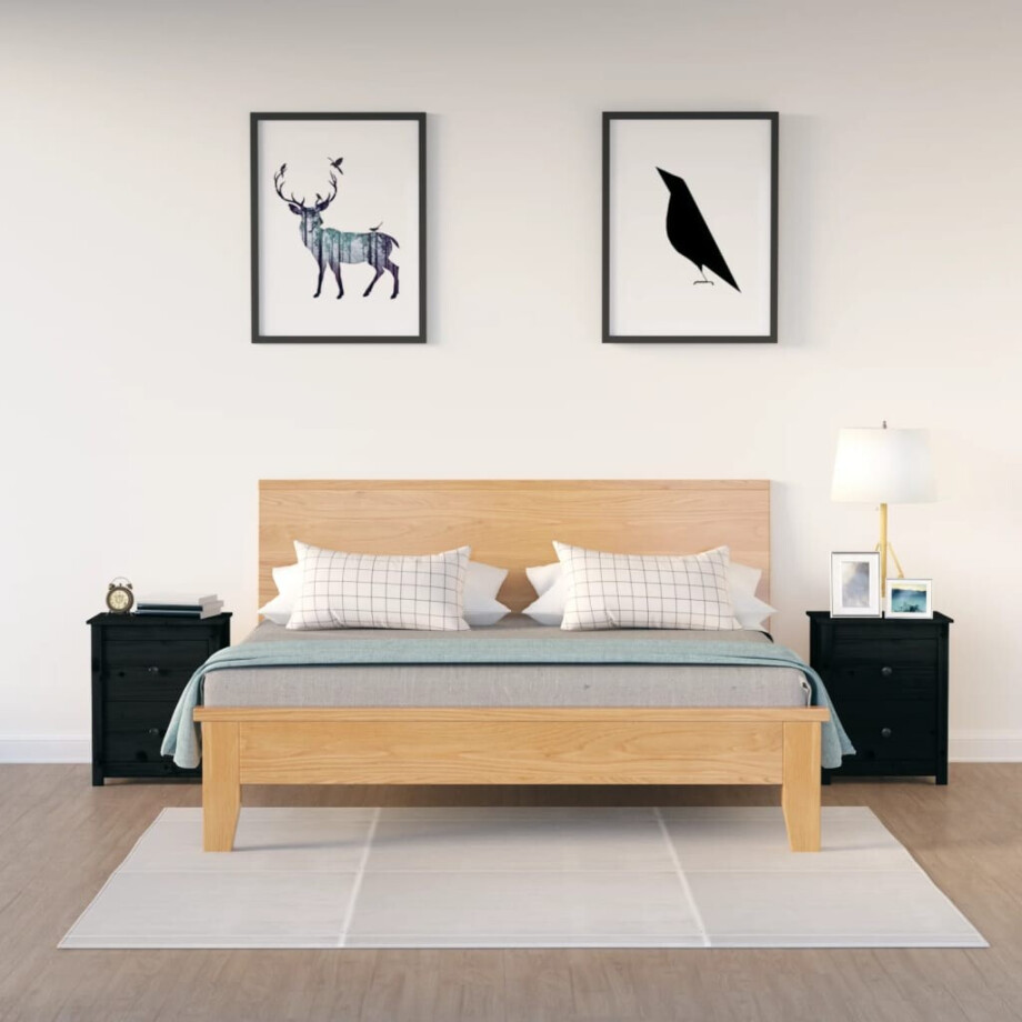 vidaXL Nachtkastjes 2 st 50x35x61,5 cm massief grenenhout zwart afbeelding 1