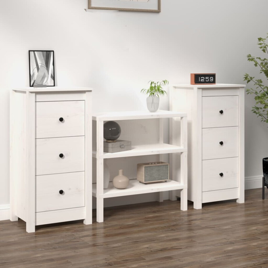 vidaXL Dressoirs 2 st 40x35x80 cm massief grenenhout wit afbeelding 1