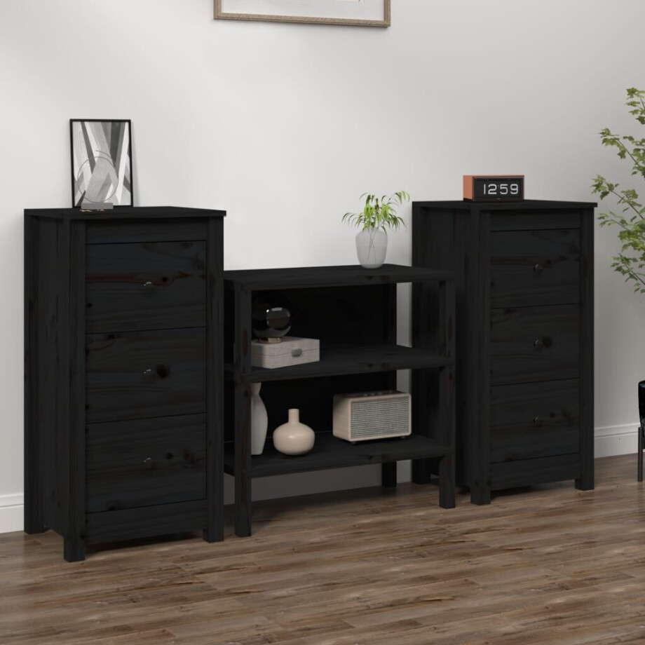 vidaXL Dressoirs 2 st 40x35x80 cm massief grenenhout zwart afbeelding 1