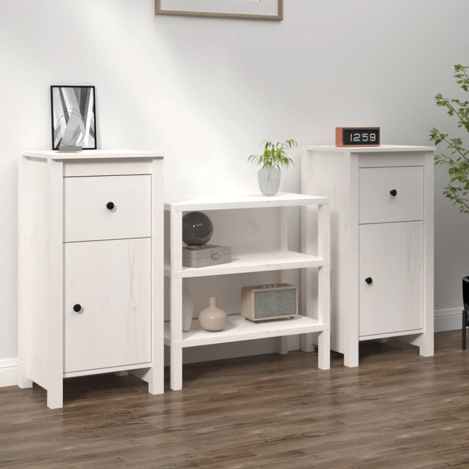 vidaXL Dressoirs 2 st 40x35x80 cm massief grenenhout wit afbeelding 1