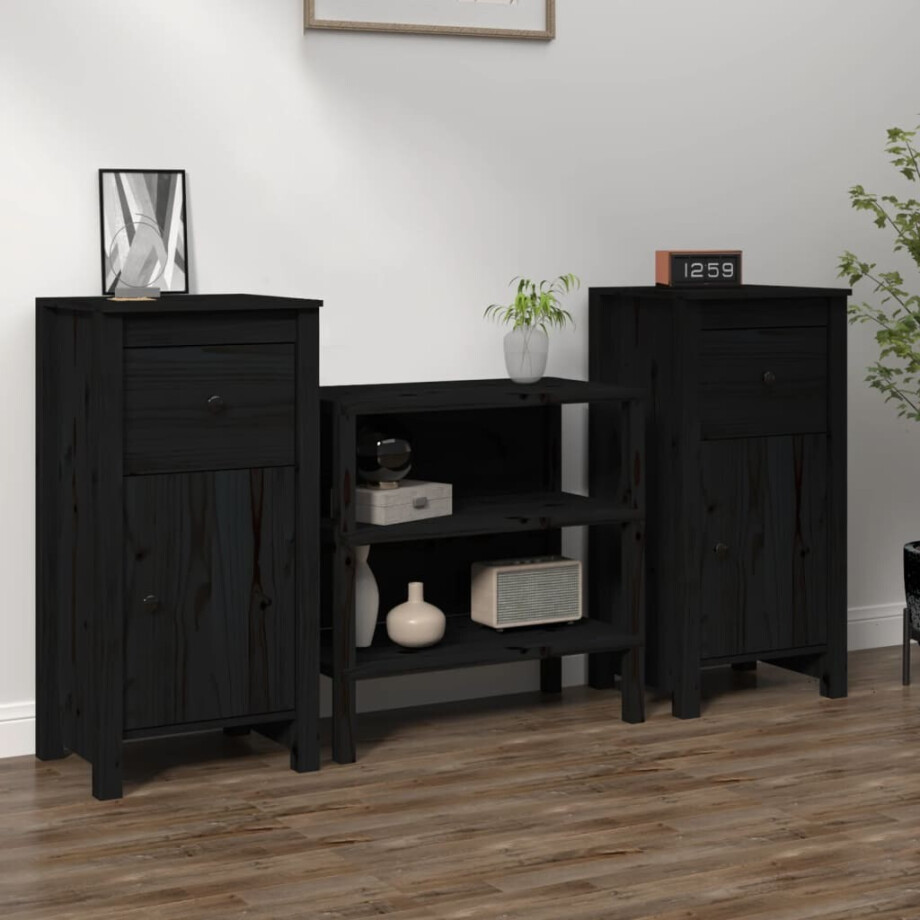 vidaXL Dressoirs 2 st 40x35x80 cm massief grenenhout zwart afbeelding 1