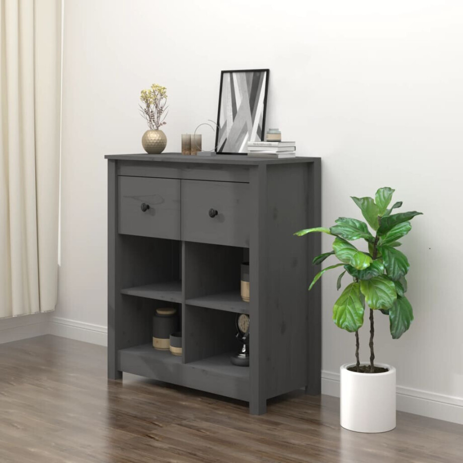 vidaXL Dressoir 70x35x80 cm massief grenenhout grijs afbeelding 1