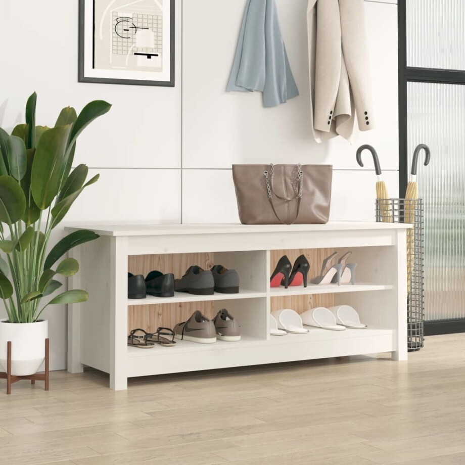 vidaXL Schoenenbank 110x38x45,5 cm massief grenenhout wit afbeelding 1