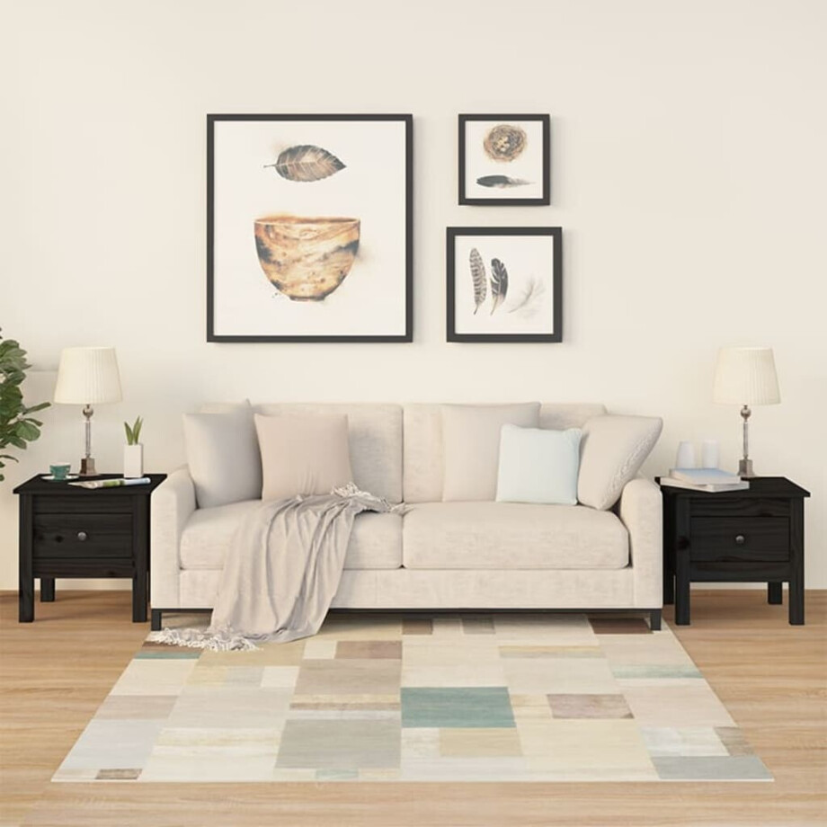 vidaXL Bijzettafels 2 st 40x40x39 cm massief grenenhout zwart afbeelding 1