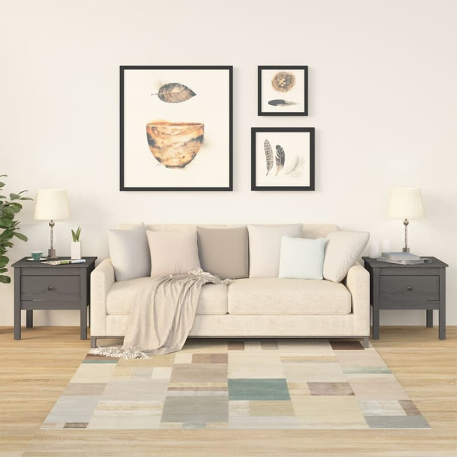 vidaXL Bijzettafels 2 st 50x50x49 cm massief grenenhout grijs afbeelding 1