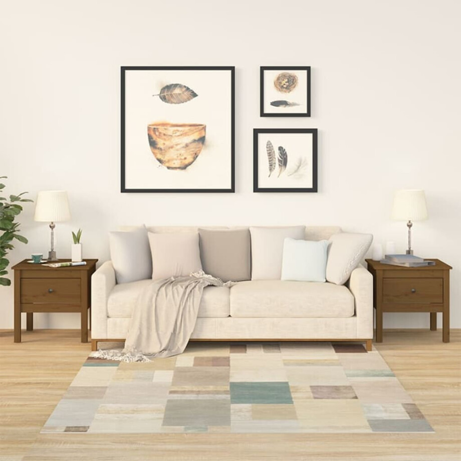 vidaXL Bijzettafels 2 st 50x50x49 cm massief grenenhout honingbruin afbeelding 1