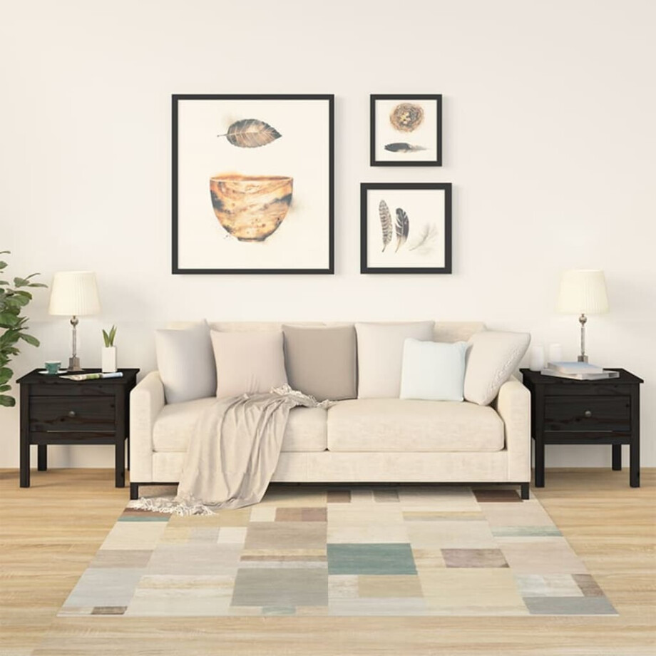 vidaXL Bijzettafels 2 st 50x50x49 cm massief grenenhout zwart afbeelding 1