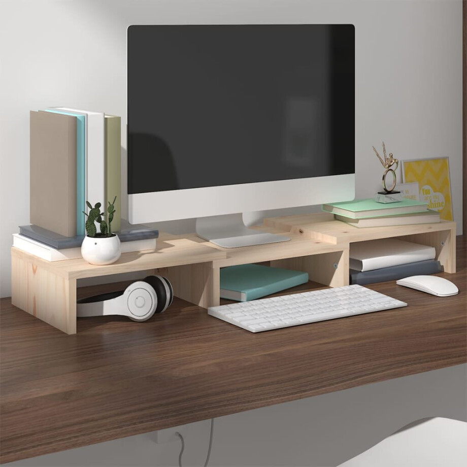 vidaXL Monitorstandaard 60x24x10,5 cm massief grenenhout afbeelding 1