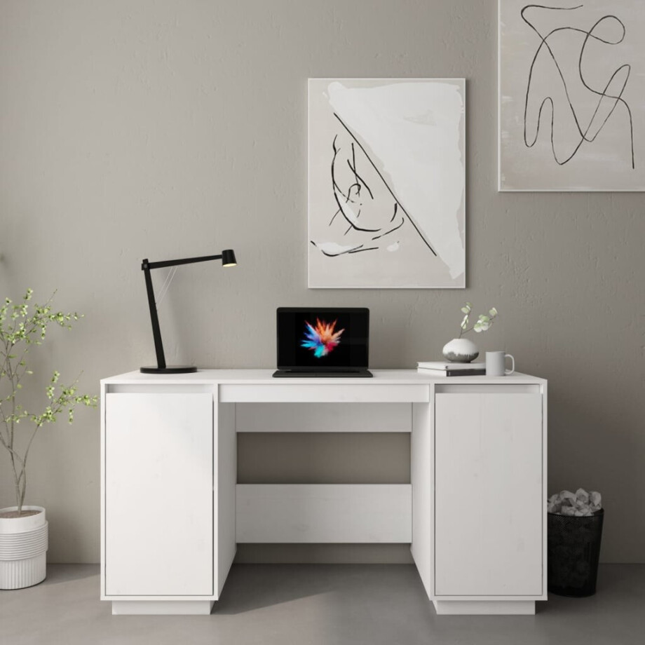 vidaXL Bureau 140x50x75 cm massief grenenhout wit afbeelding 1