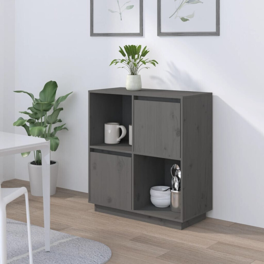 vidaXL Dressoir 74x35x80 cm massief grenenhout grijs afbeelding 1