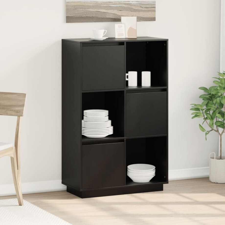 vidaXL Hoge kast 74x35x117 cm massief grenenhout zwart vidaXL Hoge kast 74x35x117 cm massief grenenhout zwart afbeelding 1