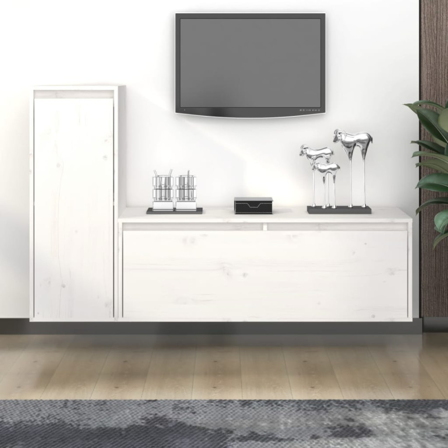 vidaXL Tv-meubelen 2 st massief grenenhout wit afbeelding 1