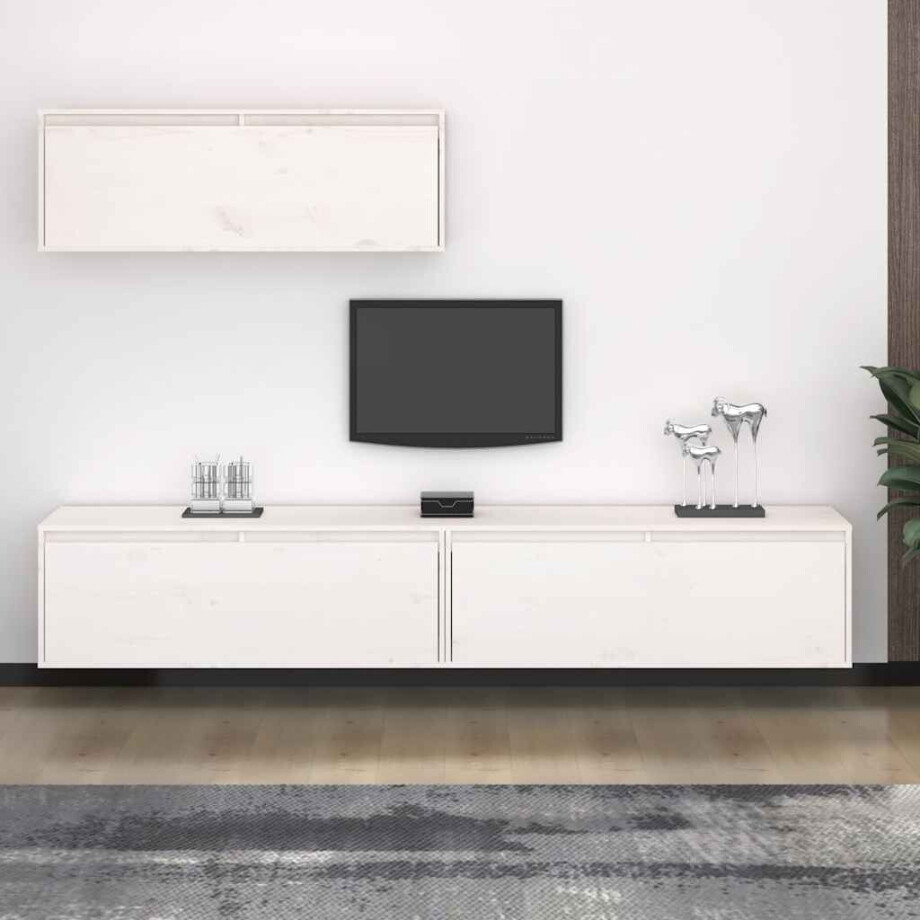 vidaXL 3-delig tv-meubelset massief grenenhout wit afbeelding 1