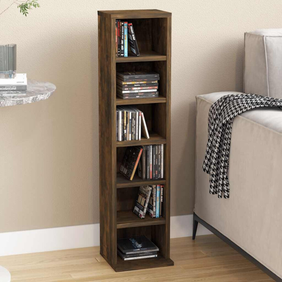 vidaXL Cd-kast 21x20x88 cm bewerkt hout gerookt eikenkleurig afbeelding 1