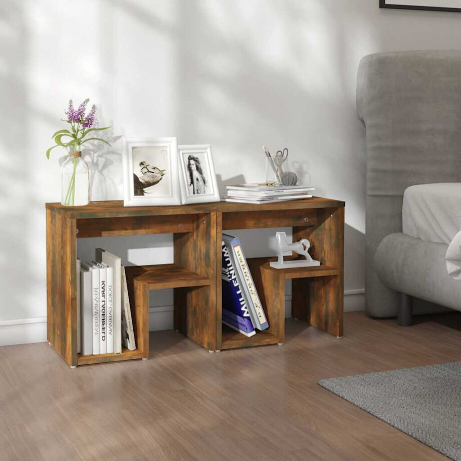 vidaXL Nachtkastjes 2 st 40x30x40 cm bewerkt hout gerookt eikenkleurig vidaXL Nachtkastjes 2 st 40x30x40 cm bewerkt hout gerookt eikenkleurig afbeelding 1