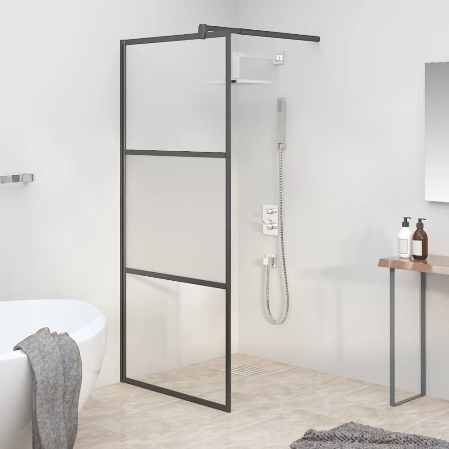 vidaXL Inloopdouchewand 80x195 cm halfmat ESG-glas zwart afbeelding 1